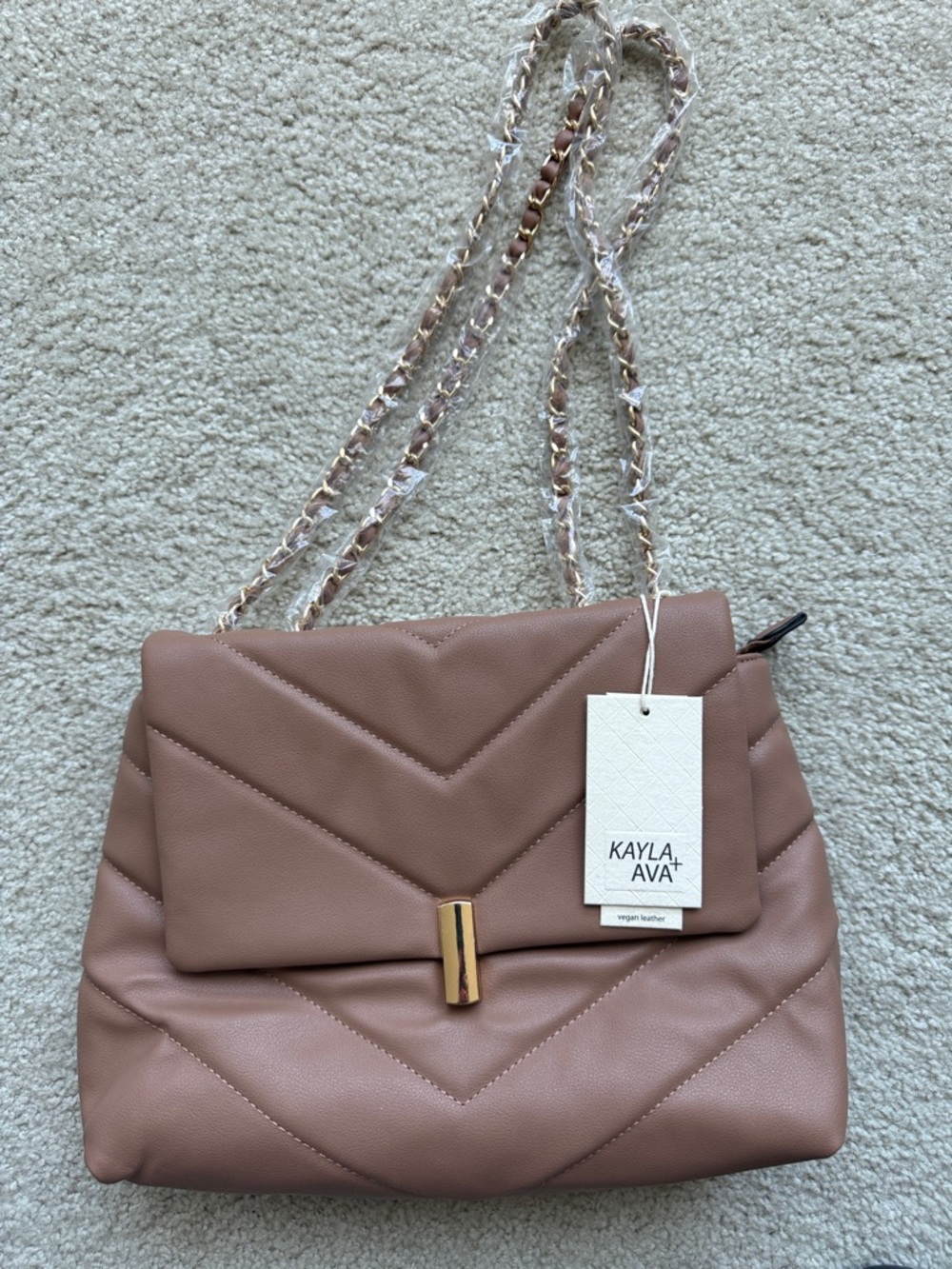 Kayla + Ava Light Brown Quilted Shoulder Bag